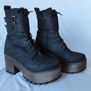 Free People Lace up Black Platform Boots